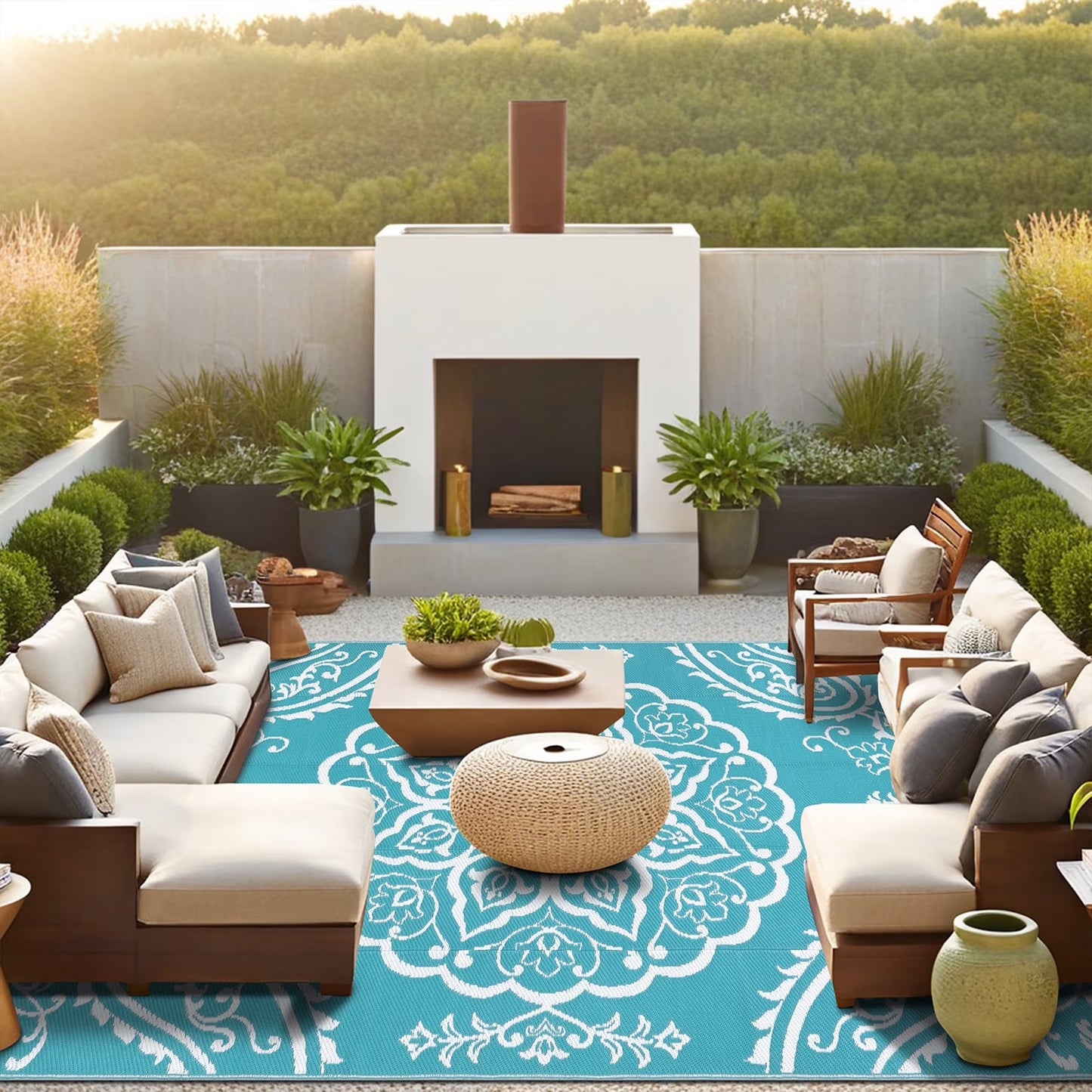 6'X9' Outdoor Rug, Patio Rug Waterproof RV Outdoor Rug Camping Rugs Reversible Plastic Mat for Camping, Balcony Apartment, Patio, Porch, Picnic, Beach, Teal