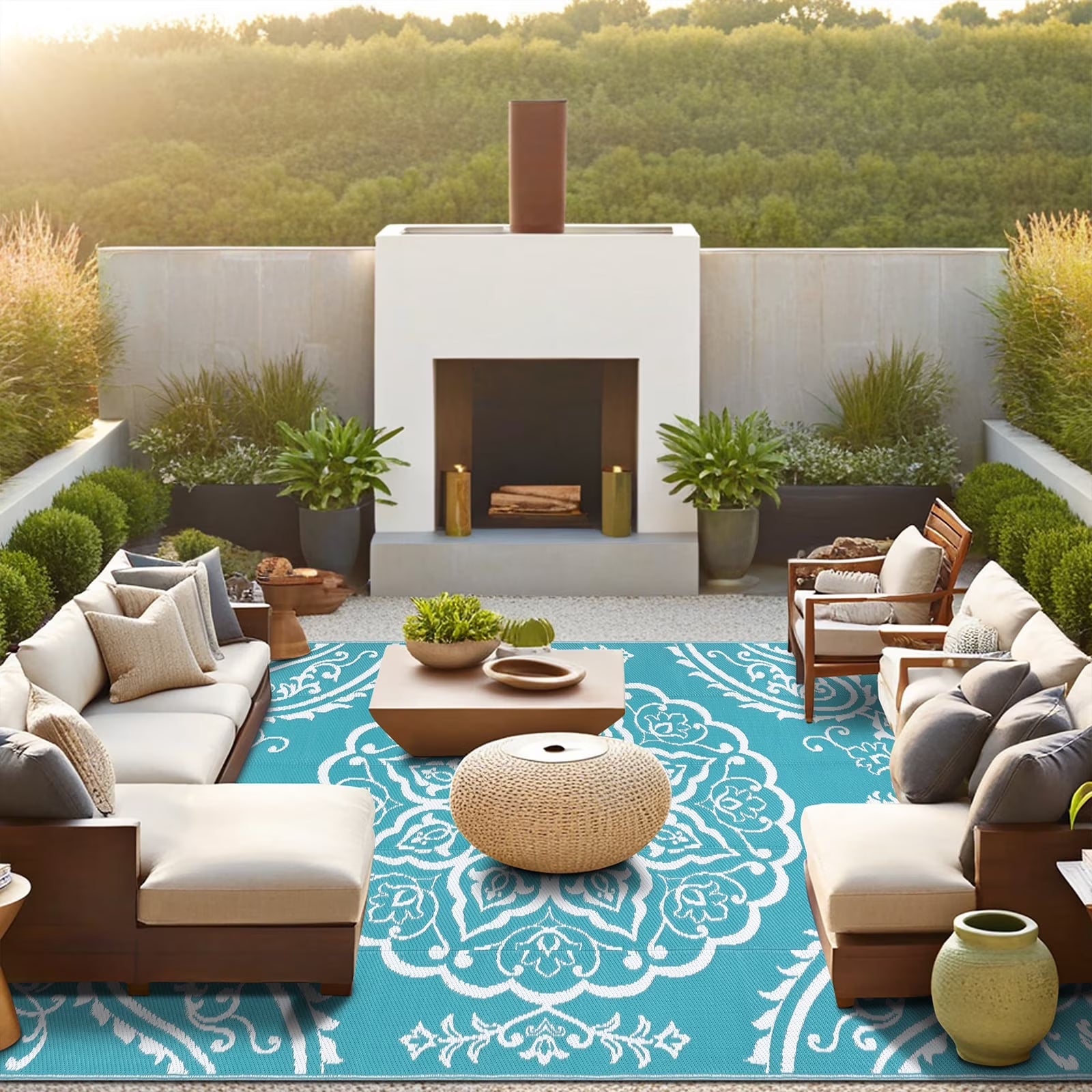 6'X9' Outdoor Rug, Patio Rug Waterproof RV Outdoor Rug Camping Rugs Reversible Plastic Mat for Camping, Balcony Apartment, Patio, Porch, Picnic, Beach, Teal