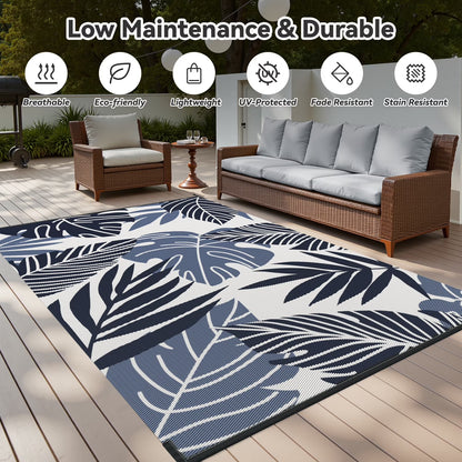 Outdoor Rug 8'X10' Waterproof Reversible Patio Rug for Beach, RV, Camping, Garden, Deck - Beige/Blue