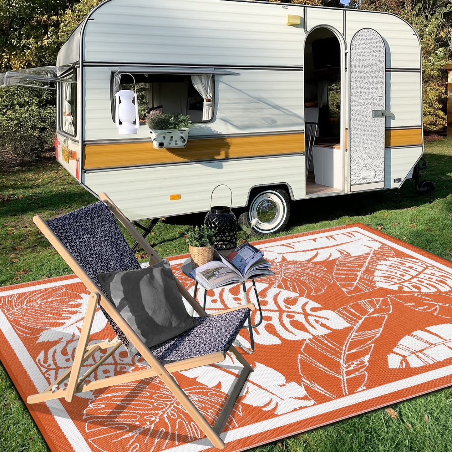6'X9' Outdoor Rug Patios Rug Waterproof RV Outdoor Rug Camping Rugs Reversible Plastic Straw Rug Large Outdoor Mat Outdoor Area Rug for Camping,Balcony Apartment,Patio,Picnic,Beach Orange