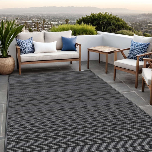 8'X 10' Outdoor Waterproof Rug Camping Mat Patio Carpet,Black&Gray