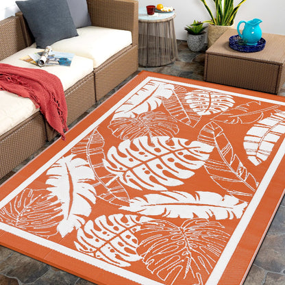 6'X9' Outdoor Rug Patios Rug Waterproof RV Outdoor Rug Camping Rugs Reversible Plastic Straw Rug Large Outdoor Mat Outdoor Area Rug for Camping,Balcony Apartment,Patio,Picnic,Beach Orange