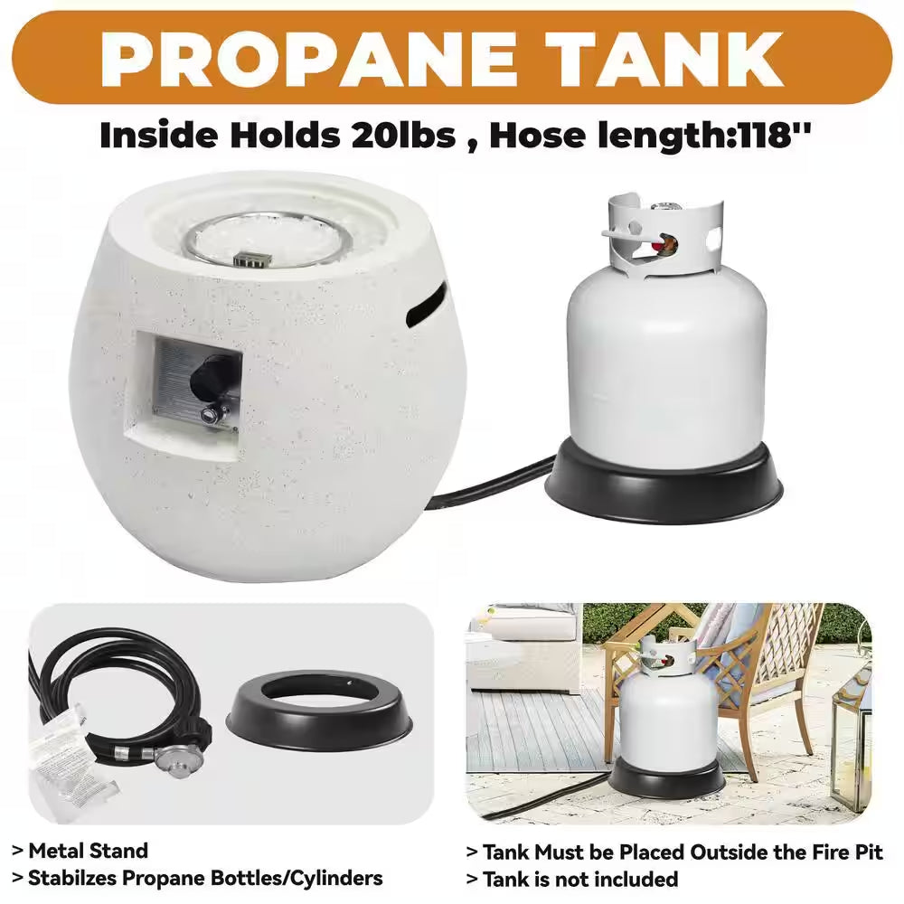 21.25 In. White round Concrete Propane Gas Fire Pit Table 40,000-BTU with Lid