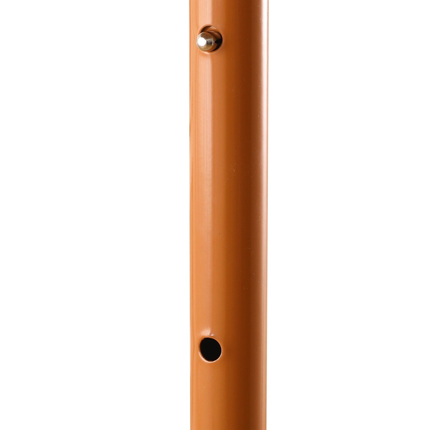 Orange metal pole with two holes on a white background