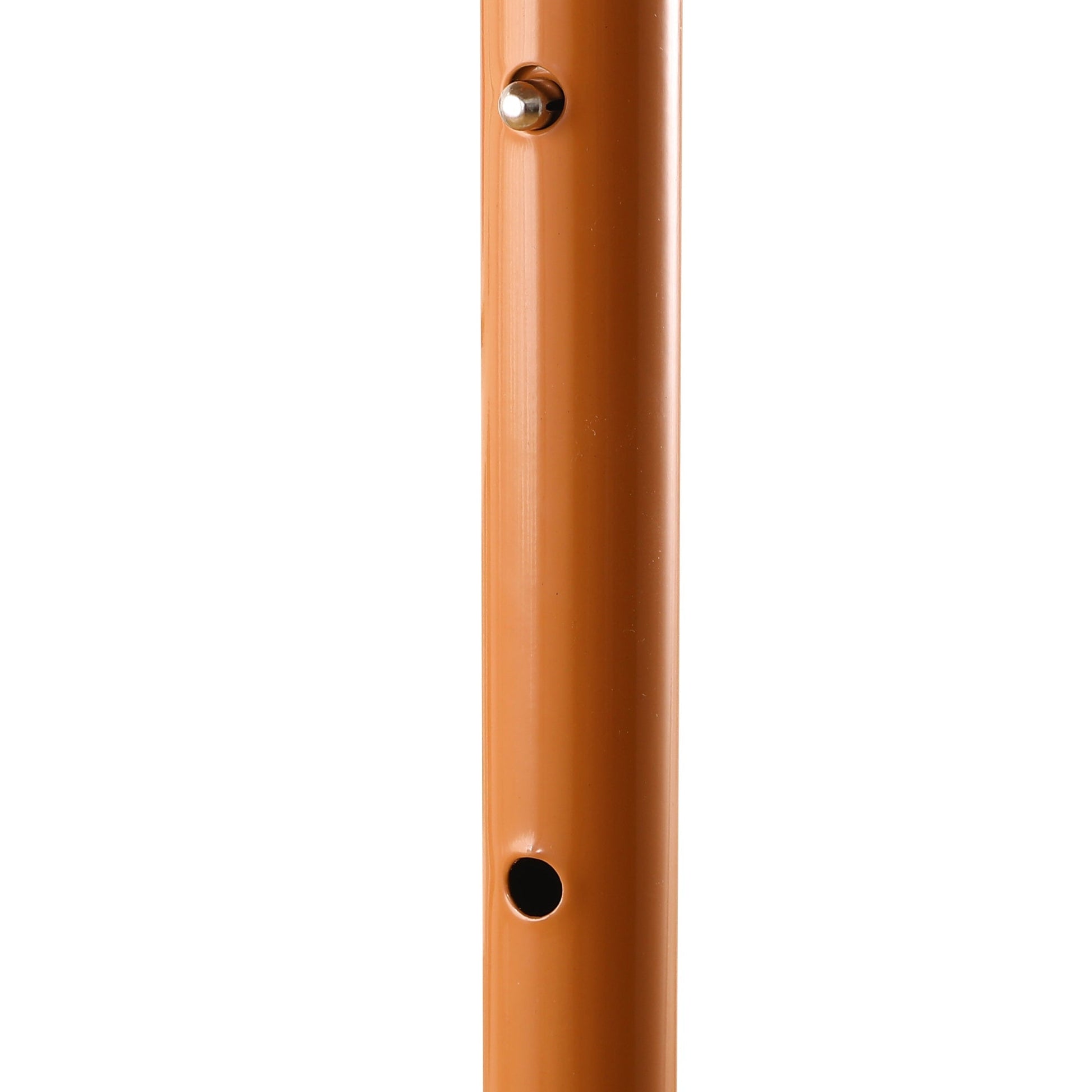 Orange metal pole with two holes on a white background
