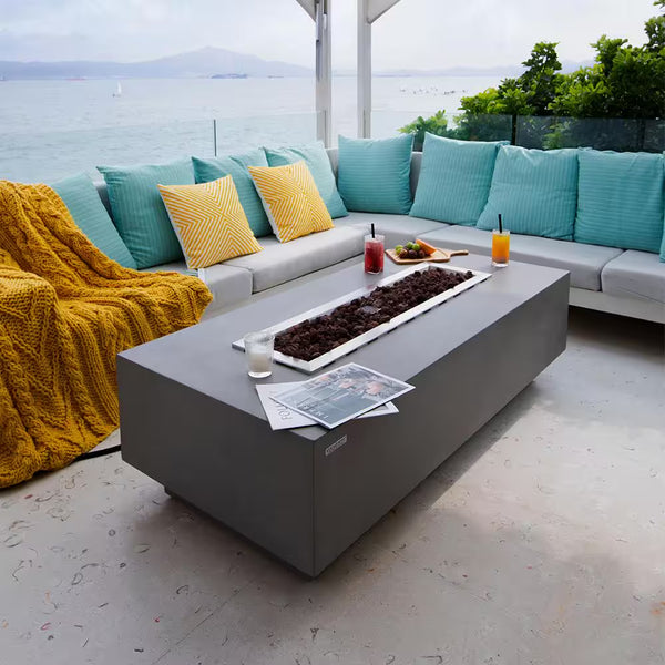 Granville 60'' x 27'' Rectangular Concrete Propane Fire Table | Stainless Burner | Lava Rocks & Cover