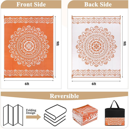 6'X9' Orange Outdoor Rug Patio Rug Waterproof RV Outdoor Rug Camping Rugs Reversible Plastic Straw Rug Large Outdoor Mat for Camping, Balcony Apartment, Patio, Porch, Picnic, Beach