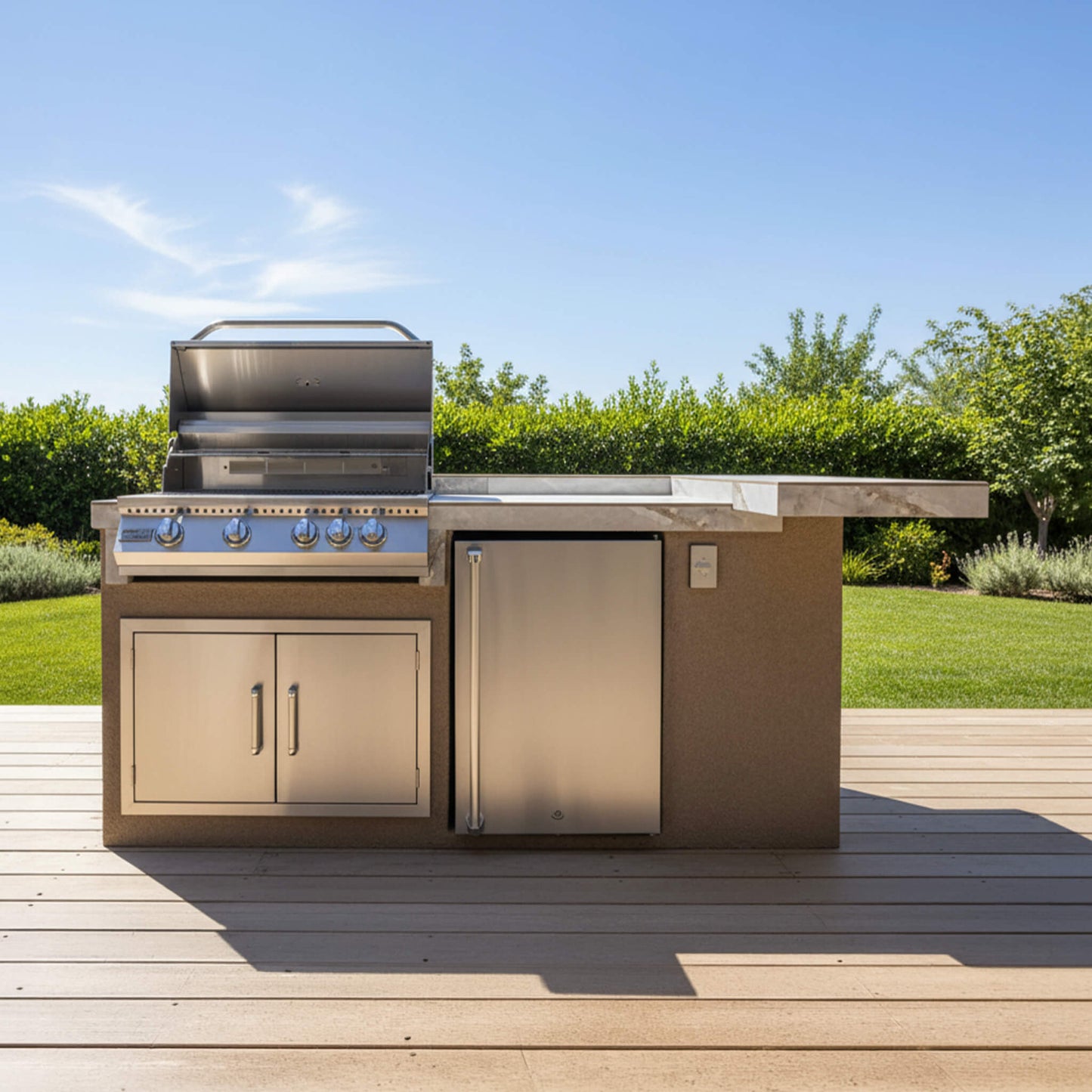 KoKoMo Grills St. John 7'6'' BBQ Island | 32'' Grill, Built-In Fridge, LED Lights | LP or NG