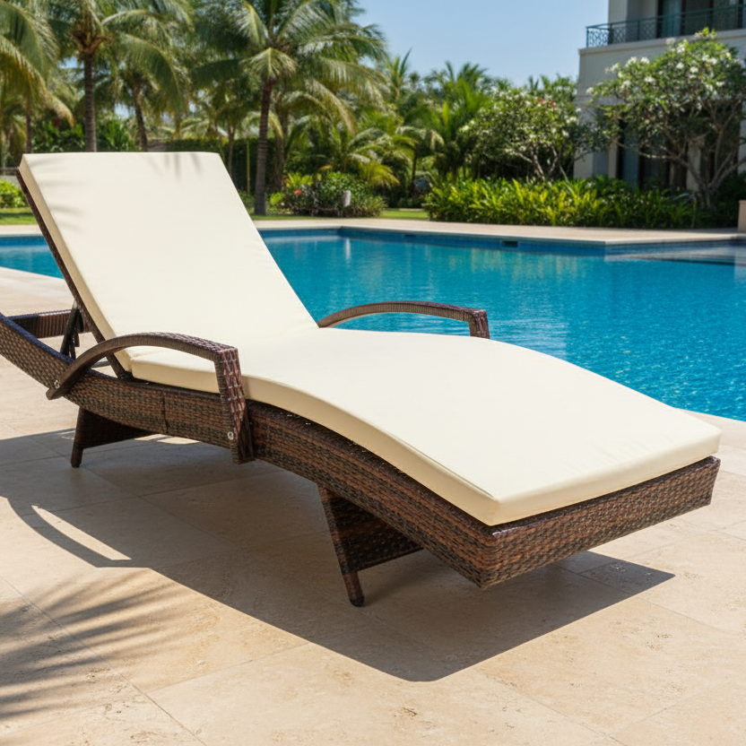 PE Wicker Sun Lounger Poolside