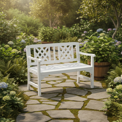 White Garden Bench Lifestyle